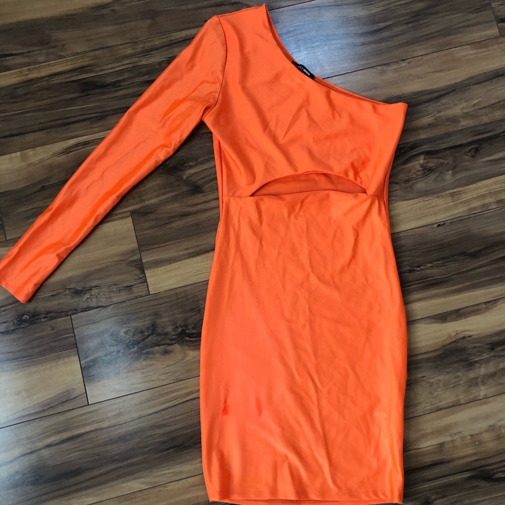 One shoulder neon dress